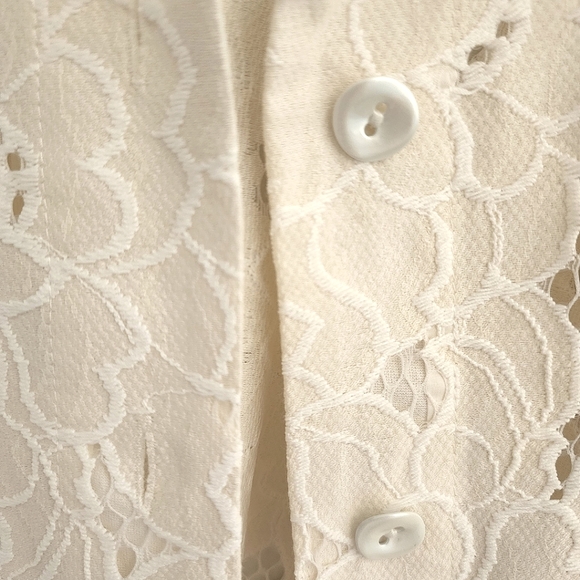 Cabi Cream irovy tan lace jacket blouse top mid sleeve sizeM Preowned excellent - Picture 5 of 5